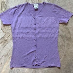 Vintage Studio London Purple Short Sleeve Button Up Sweater Top Cardigan Size S